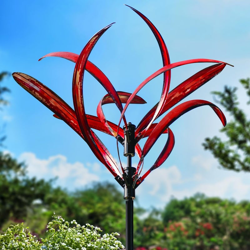 LimeHill Wind Spinner for Garden and Yard - Large Metal Kinetic Wind Sculptures Yard Art Outdoor (Burgundy 2) - Image 1